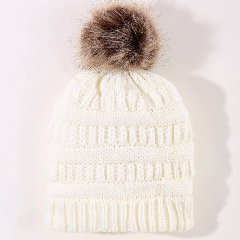 Wholesale woven floral adult woolen hat for women solid color woolen ball knitted hat